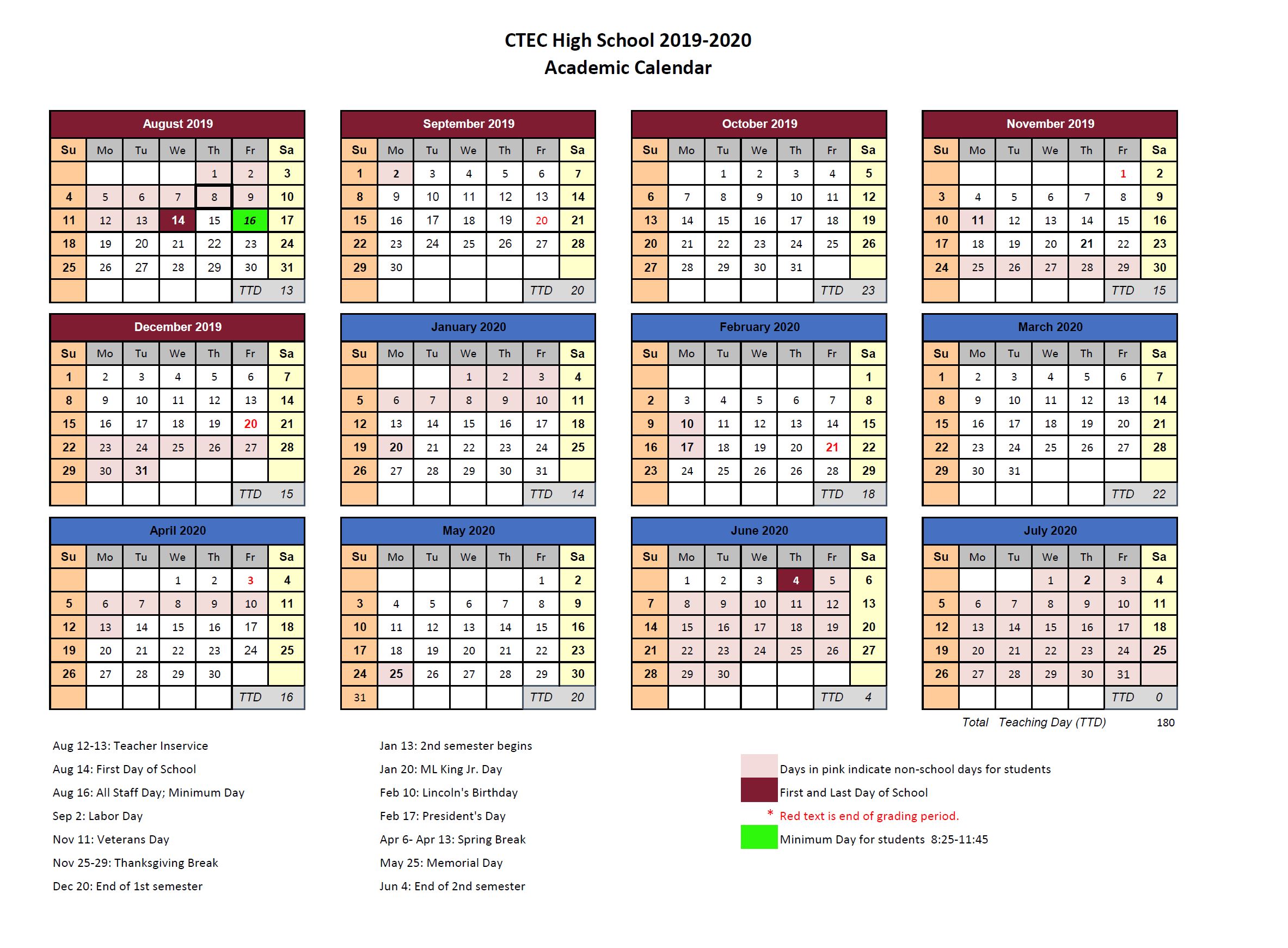 Yearly Calendar CTEC